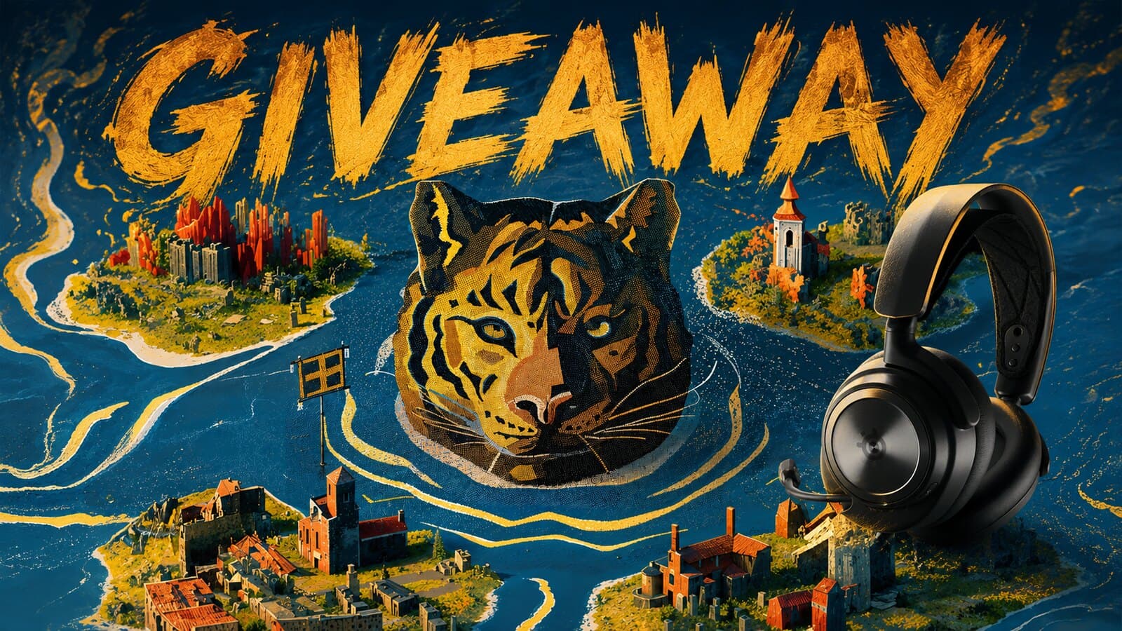 Kampanjbild för En Svensk Tigers headset-giveaway med tigern och ett SteelSeries-headset